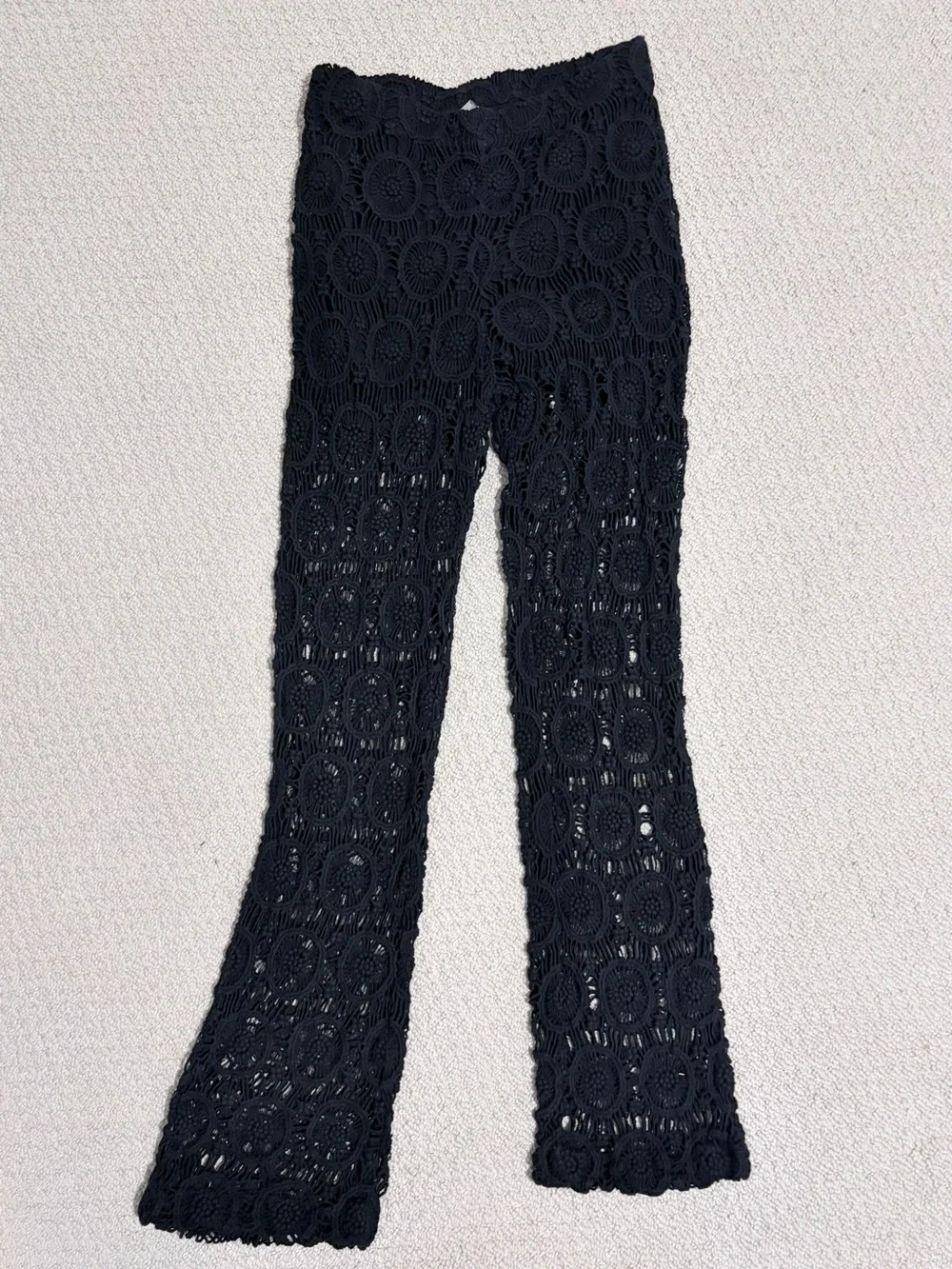 Sunday Black Crochet Lace Sheer Flare Pants Size Small